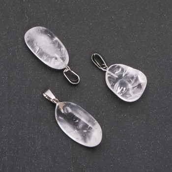 Pendant with Natural Rock Crystal, faceted, assorted sizes 19x24mm (+-)