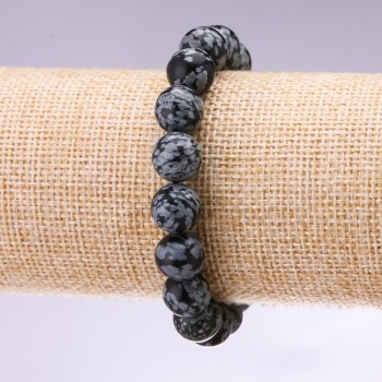 Bracelet natural stone Snow Obsidian Apache Tears smooth bead, diameter 10mm, length 18cm
