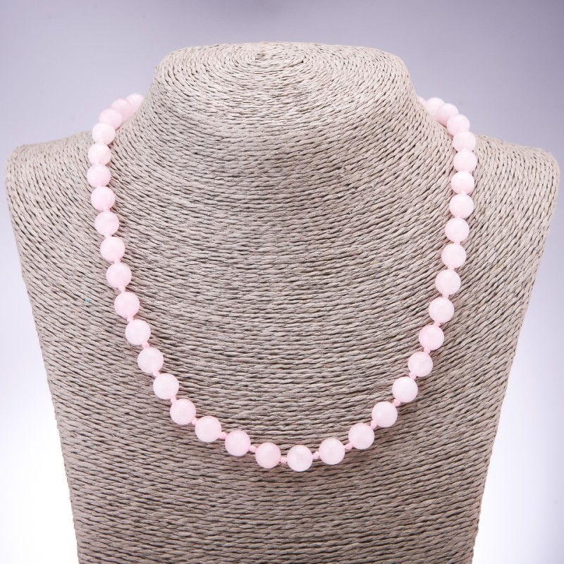 Natural Stone Necklace Rose Quartz Smooth Round Bead, diameter 8mm, length 45cm