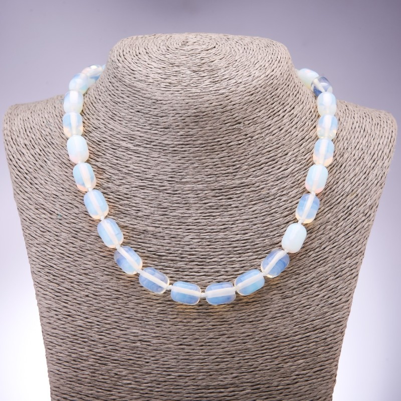 Moonstone Necklace (synthetic) Bead-shaped Barrel, 10x14mm diameter, length 45cm