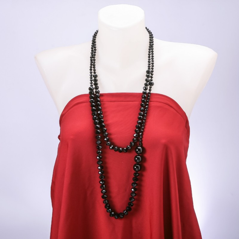Long Agate Bead Necklace, asymmetrical, 160 cm length, bead diameters 16-10-6 mm