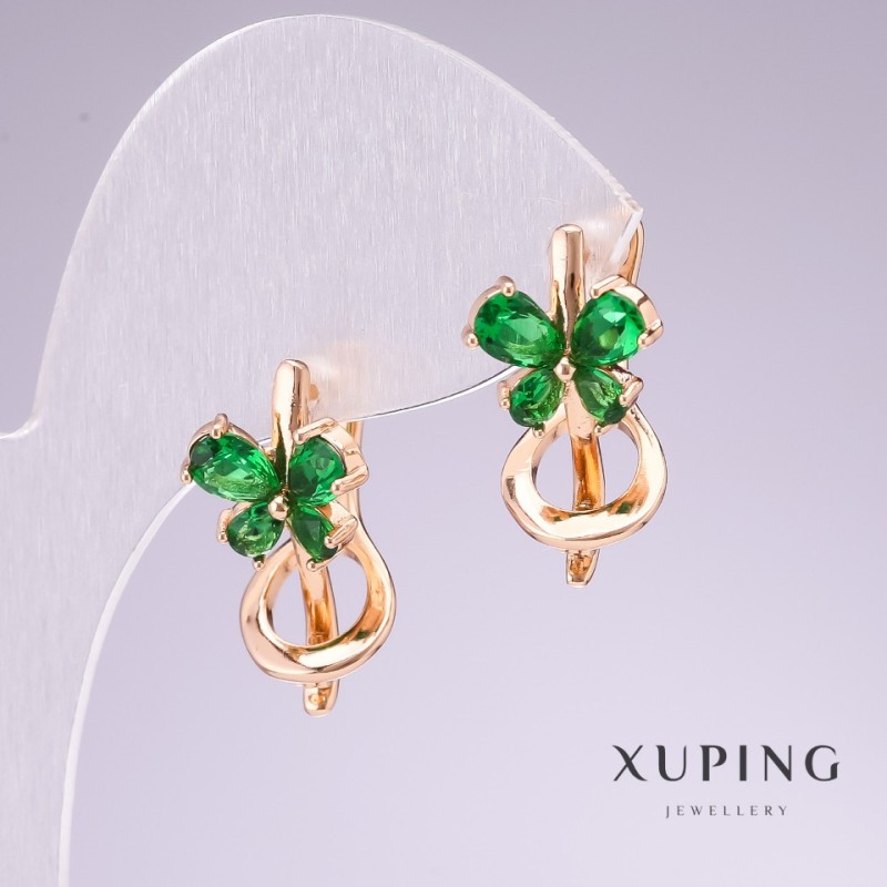 Earrings Xuping Gold Plated 18k with Green Stones 20x11mm