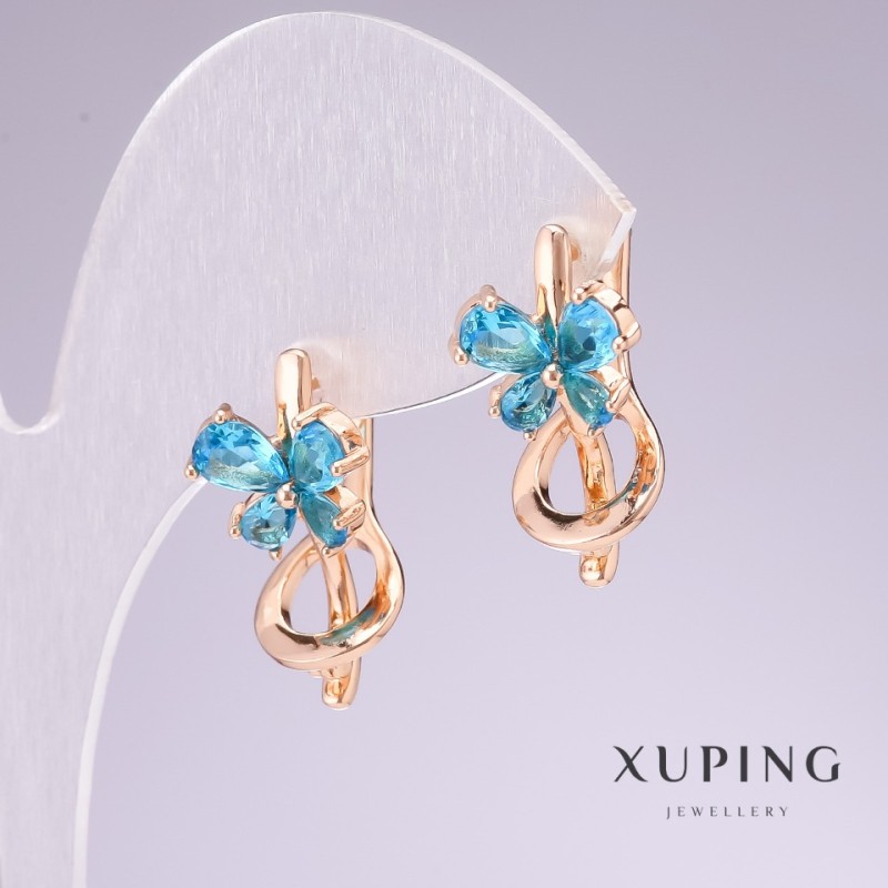 Earrings Xuping 18K Gold-Plated with Blue Gemstones 20x11mm