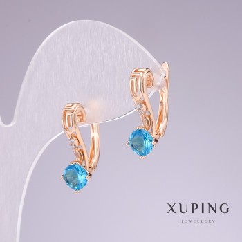 Earrings Xuping 18K Gold Plating with blue stone and white crystals 20×8 mm