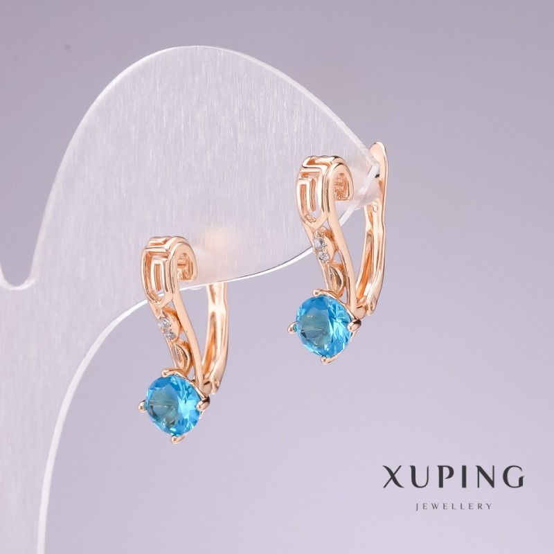 Earrings Xuping 18K Gold Plating with blue stone and white crystals 20×8 mm