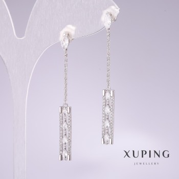 Earrings 'Rhodium' with White Stones and White Crystals 50×5mm