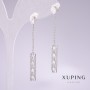 Earrings 'Rhodium' with White Stones and White Crystals 50×5mm