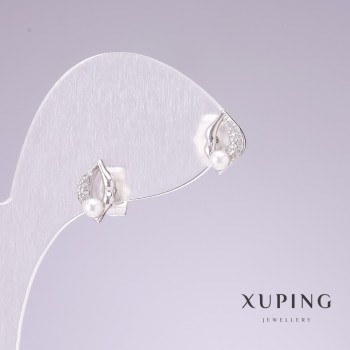 Earrings, Stud - Xuping Rhodium Lips with White Crystals 7x10mm
