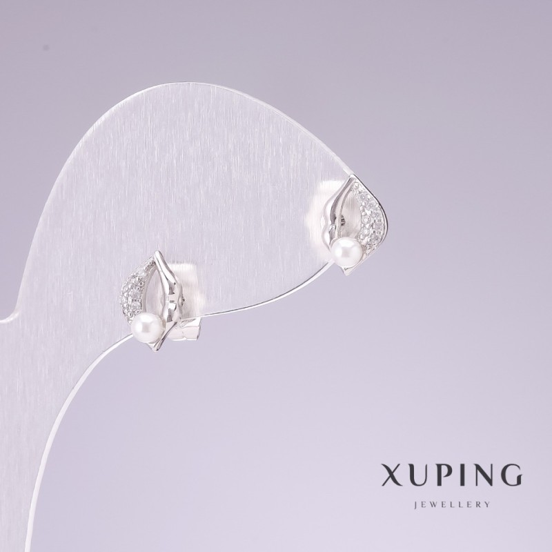 Earrings, Stud - Xuping Rhodium Lips with White Crystals 7x10mm