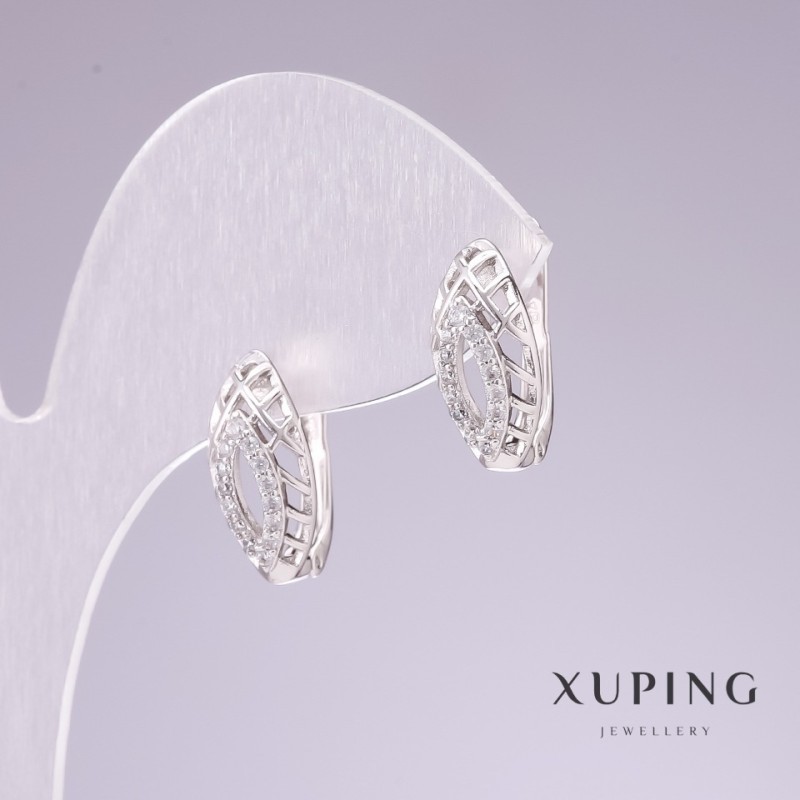 Earrings Xuping Rhodium with White Crystals 15x8mm