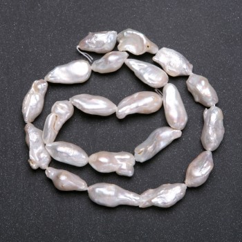 Natural Baroque Pearl Beads on a String with "Petrol" Sheen Warm Tone, d10x20mm, Length 40cm (+/-)
