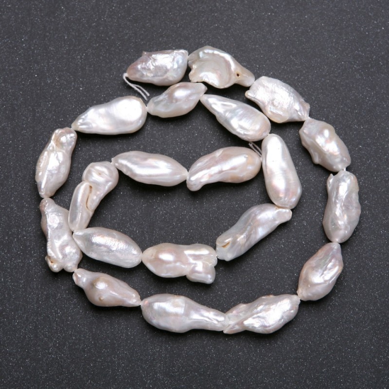 Natural Baroque Pearl Beads on a String with "Petrol" Sheen Warm Tone, d10x20mm, Length 40cm (+/-)