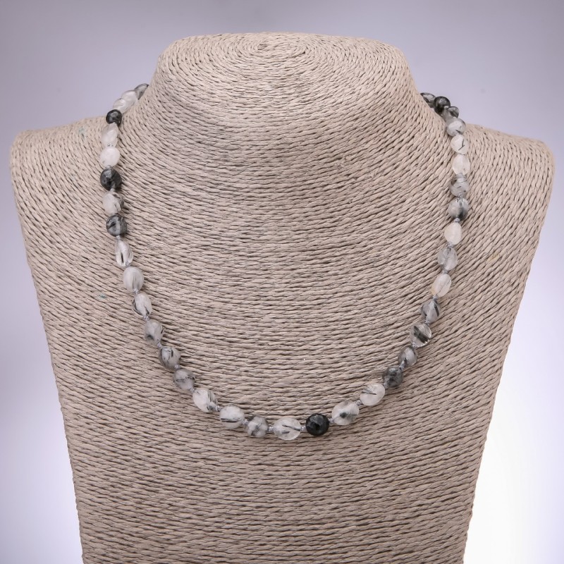 Rutilated quartz necklace "Hairy" rutile faceted beads, 6-8mm diameter, 48cm length