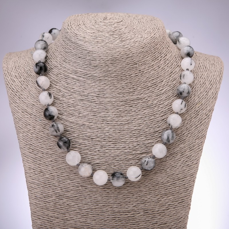 Necklace of natural stone Quartz "Hairy" rutile smooth bead, diameter 12mm, length 48cm