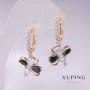 Earrings Xuping 18K gold-pl plated, rhodium with black stones and white crystals 30×12mm