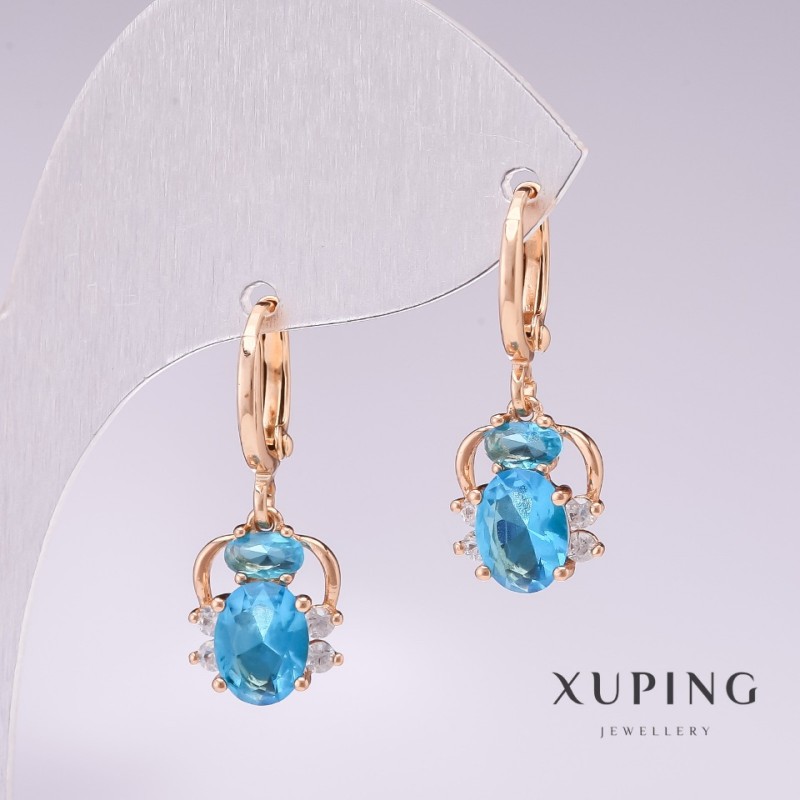 Earrings Xuping Spiders Gold Plated 18K with blue stones and white rhinestones 25x10mm