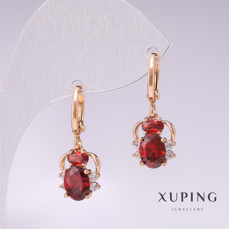 Earrings Xuping Spiders Gold Plated 18K with red stone and white rhinestones 25x10mm