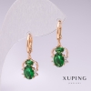 Earrings Xuping Spiders Gold Plated 18K with Green Stones and White Crystals 25×10 mm