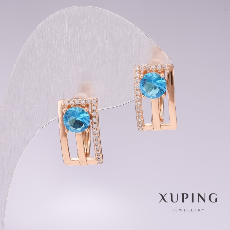 Earrings Xuping 18K Gold Plated with blue stones and white crystals 16x9mm