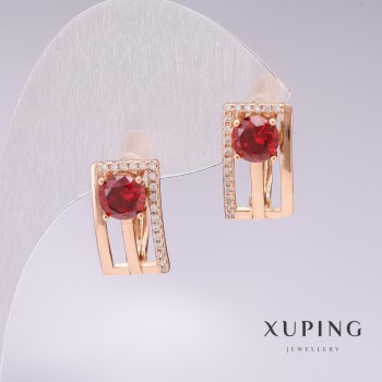 Earrings Xuping 18K Gold Plated with Red Stone and White Crystals 16×9 mm