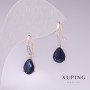 Earrings Xuping 18K Gold-Plated, Rhodium, with blue stones and white crystals 21x7mm