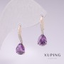 Xuping earrings with 18K gold plating, rhodium plated with lavender stones and white rhinestones 21x7mm