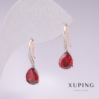 Earrings Xuping 18k gold plating with rhodium and red gemstone with white crystals 21x7mm