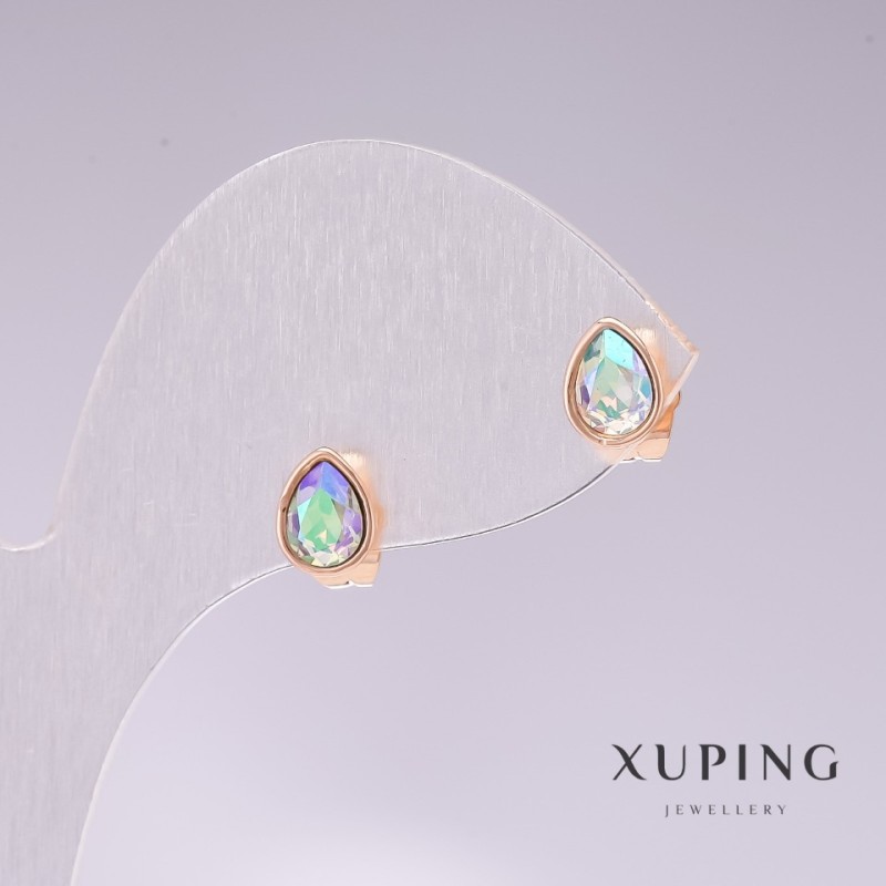 Xuping Stud Earrings Drops with Blue Stone "Gas" 18K Gold Plated 18x7mm