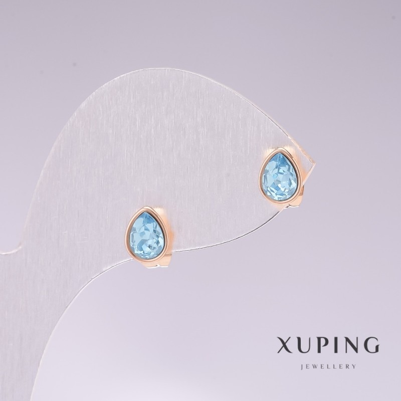 Xuping Drop-Shape Blue Stone Stud Earrings with 18K Gold Plating 18x7mm