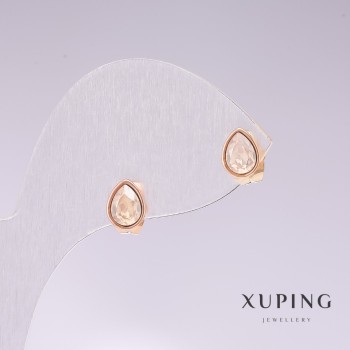 Earrings 'Stud' Drops Xuping with White Stone "Gasoline" 18k Gold Plated 18×7 mm