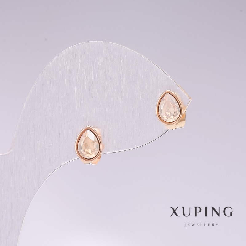 Earrings 'Stud' Drops Xuping with White Stone "Gasoline" 18k Gold Plated 18×7 mm