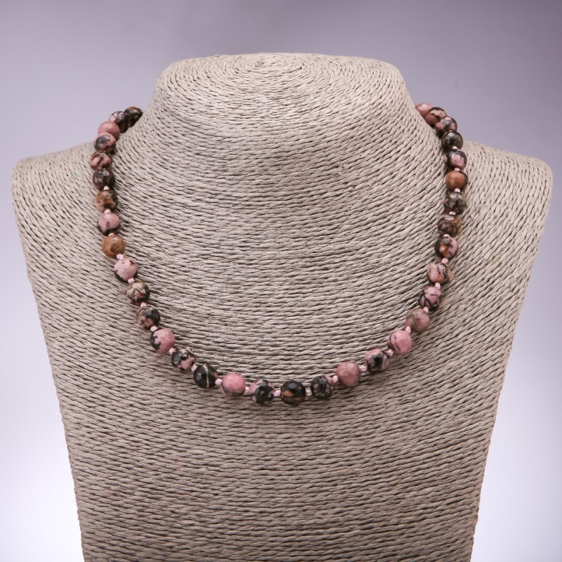 Rhodonite Beads faceted ball, 8mm diameter, 45cm length
