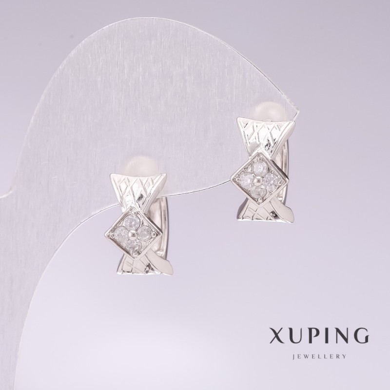 Earrings Xuping Rhodium with White Rhinestones 7×12mm