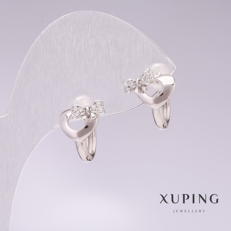 Earrings Rhodium-plated with White Crystals 11x17mm
