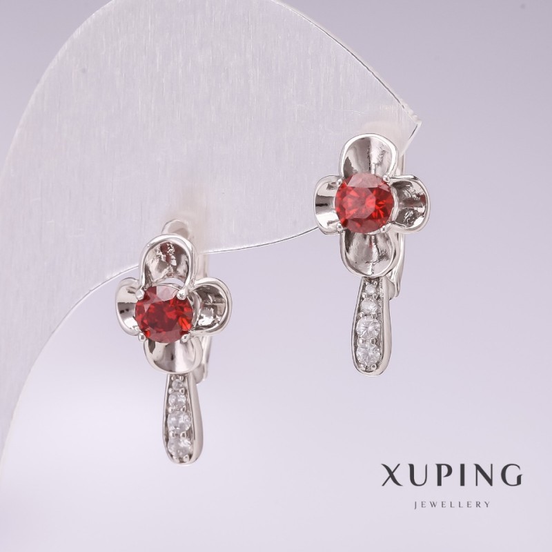 Earrings Xuping Rhodium with Red Stones and White Crystals 20x10mm