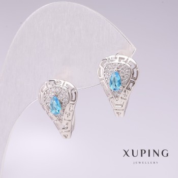 Earrings Xuping Rhodium with Blue Stones and White Crystals 11x17mm