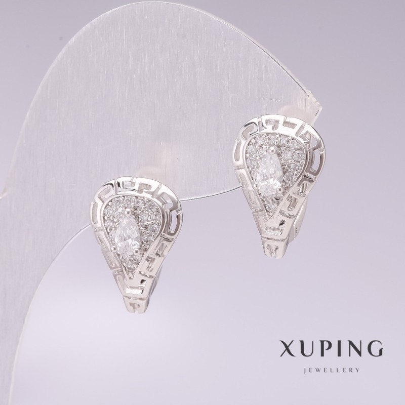 Earrings Xuping rhodium with white stones and white crystals 11x17mm
