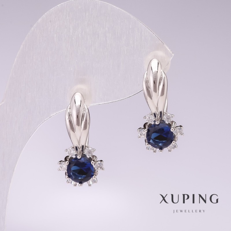 Earrings Xuping Rhodium with blue stones 21x10mm