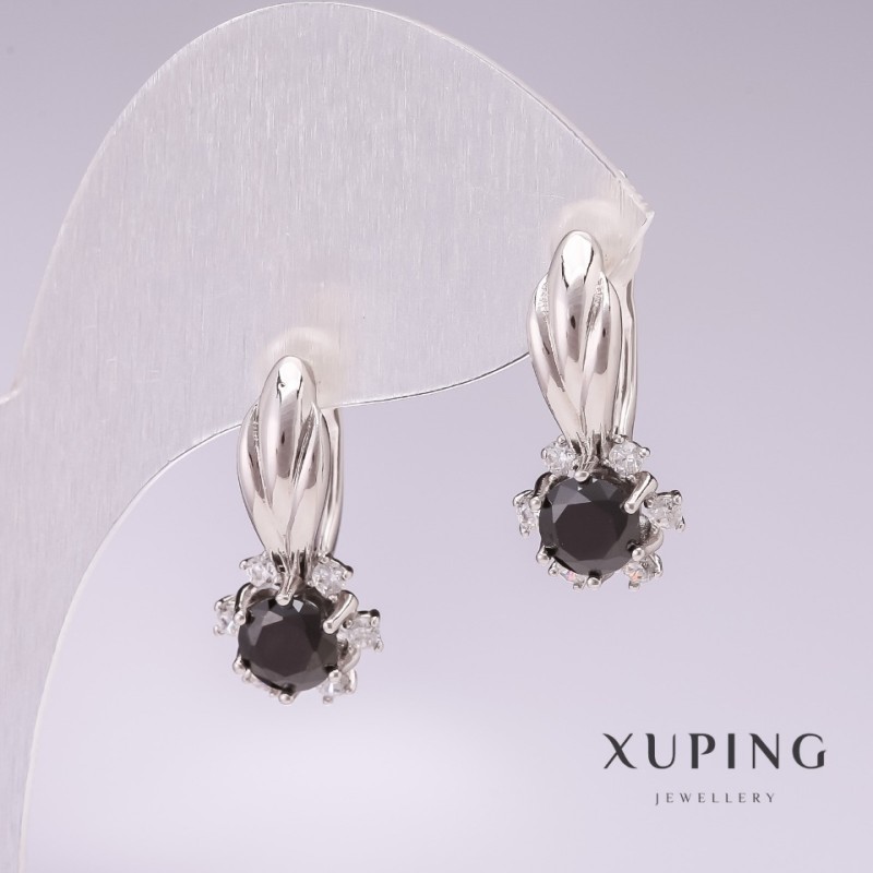 Earrings Xuping Rhodium with Black Stones 21x10mm