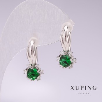 Earrings Xuping Rhodium with Green Stones 21x10mm