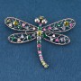 Dragonfly Brooch with Multicolour Rhinestones, Grey Metal, 70x52mm