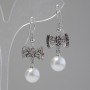 "Bow" Dangle Earrings, with pearls (faux) and rhinestones (silver-tone metal), 3.7 * 1.5cm