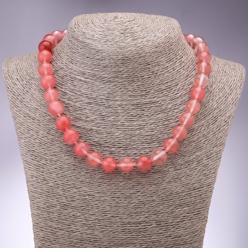 Chalcedony Bead Necklace, smooth round beads 12mm diameter, 45cm length