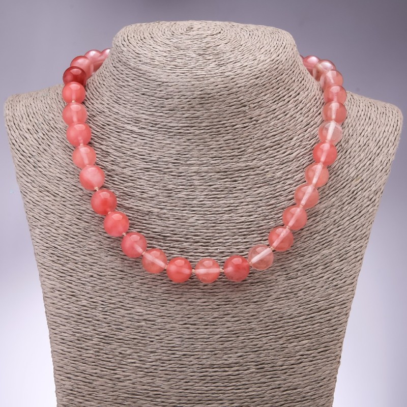 Chalcedony Bead Necklace, smooth round beads 12mm diameter, 45cm length