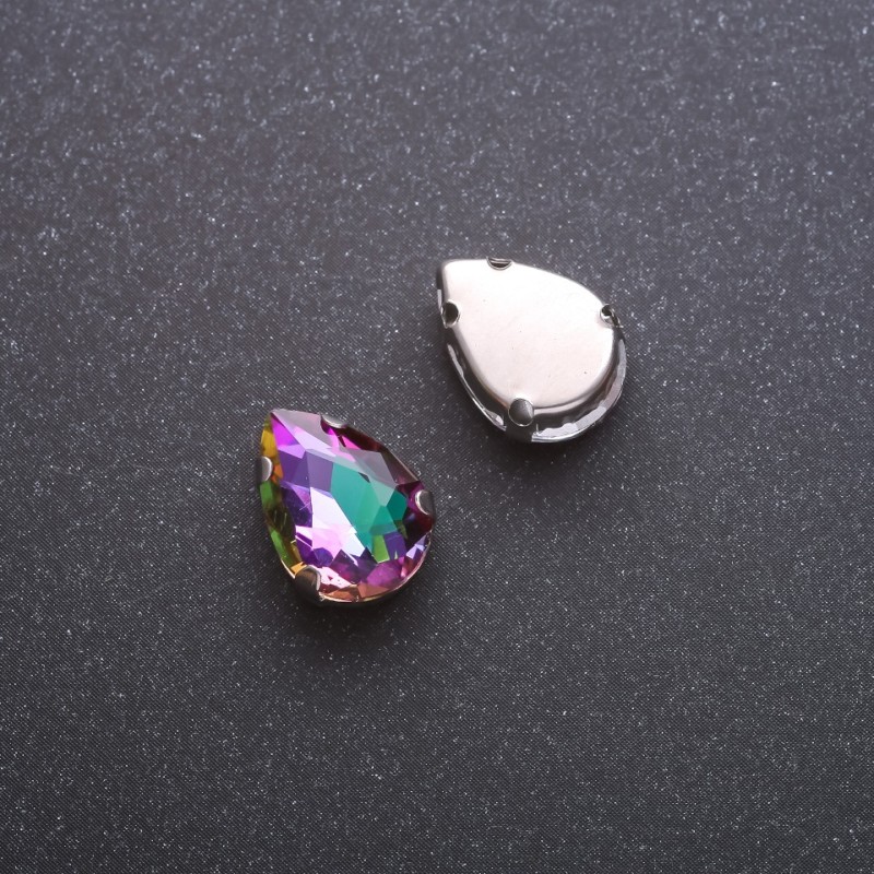 Sew-on crystal drop 10x14 mm red-puchsia-green