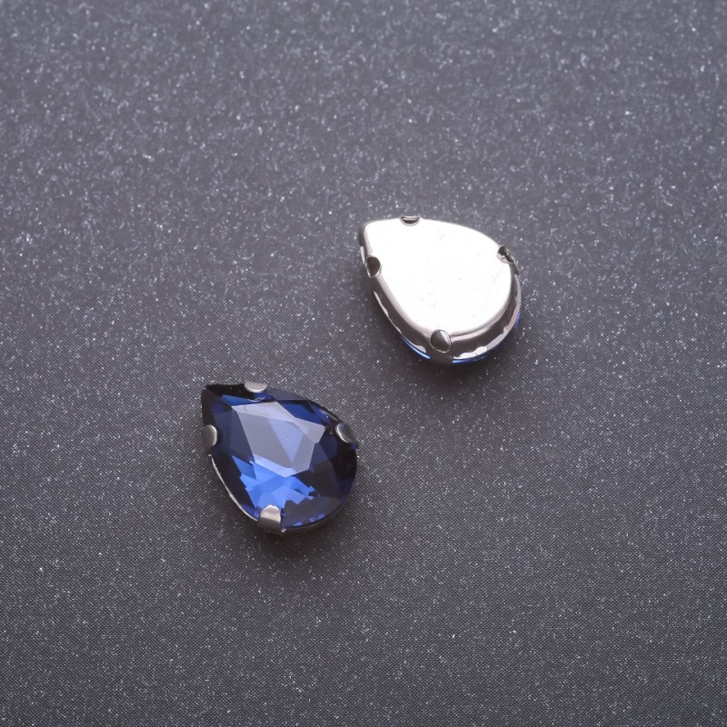 Price per pack of 10 pcs. Sew-on crystal in claw setting, Drop 10x14mm, blue