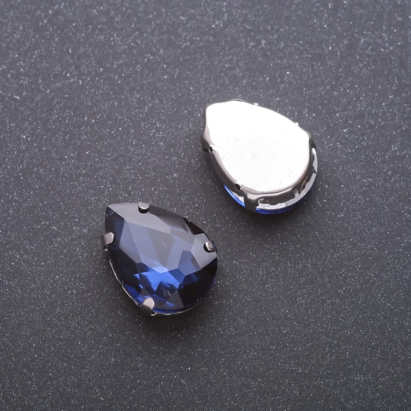 Price per pack of 10 pcs. Sew-on crystal in claw setting, Drop 13x18mm, blue