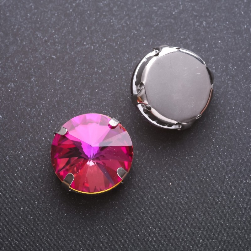 Price per pack of 10 pcs. Sew-on "rivoli" crystal in claw setting, round 18mm, raspberry