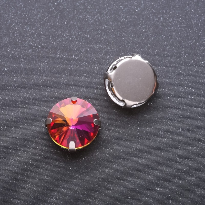 Sew-on Rivoli Crystal in Findings Claw, round 13mm, raspberry–yellow