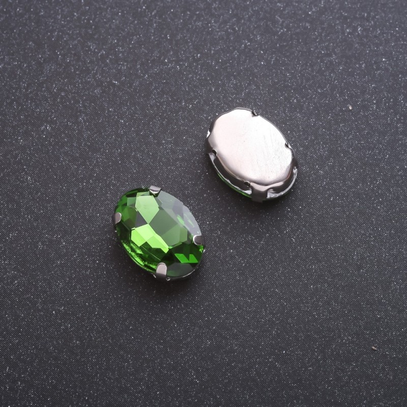 Price per pack /10pcs. Sew-on Crystal in Setting, Oval 10x14mm, Green